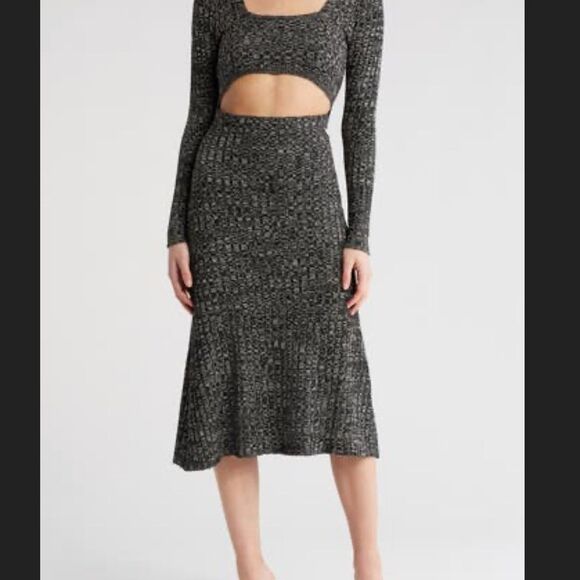 AFRM XS “Skye” Long Sleeve Ribbed Dress in Green and Burgundy Heathered Knit. - Picture 8 of 8